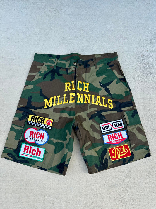 RM camo patchwork shorts